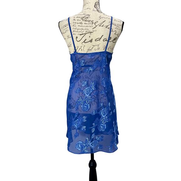 Vintage 90s L.A. Intimates Semi-Sheer Satin Floral Slip Dress Lingerie Sz Small - Picture 5 of 9